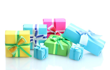 bright gifts with bows isolated on white