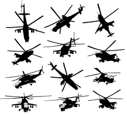 Fototapeta na wymiar Helicopter silhouettes set
