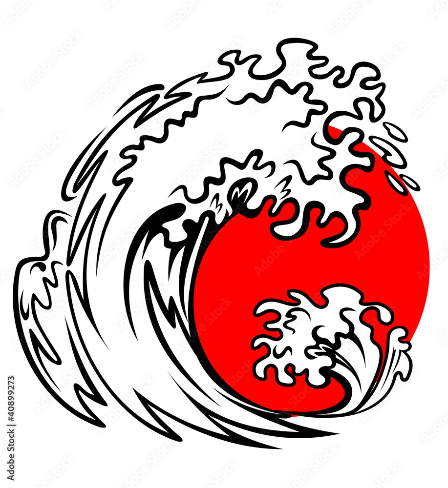 Poster sea wave and red sun