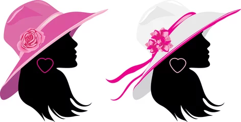 Crédence de cuisine en verre imprimé Femme fleurs Deux femmes dans des chapeaux d& 39 élégance
