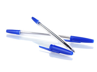 two blue pens isolated on white