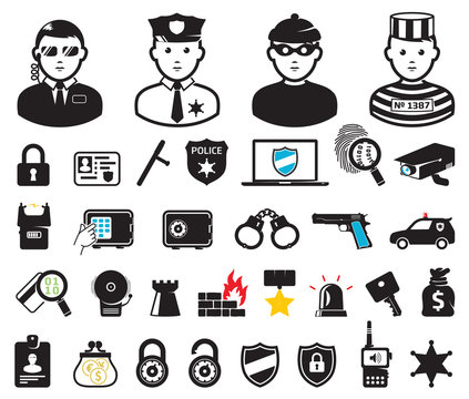 Crime world symbols, set