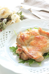 French cuisine, grilled chicken with baby leaf salad