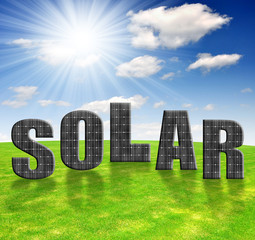Solar energy panels against sunny sky
