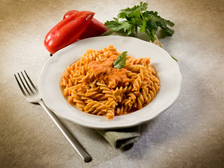 Fusilli with pepper cream sauce, healthy food