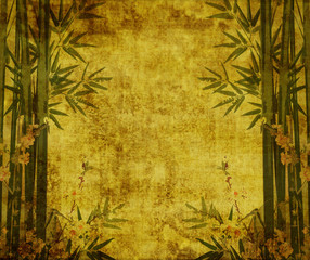 bamboo and plum blossom on old antique paper texture