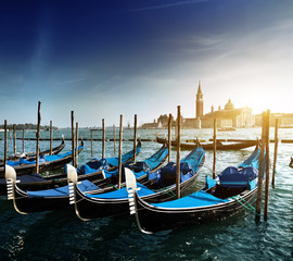 Gondolas on Grand Canal and San Giorgio Maggiore church in Venic