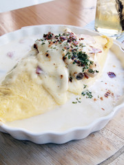 Omelet rice & cream cheese, ham, Japan food