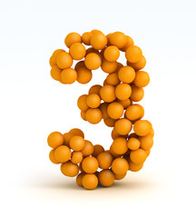 Number 3, font of orange citrus, white background
