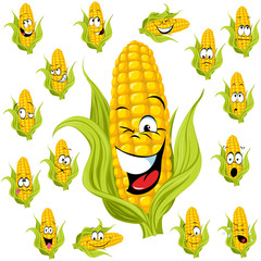 sweet corn cartoon with many expressions