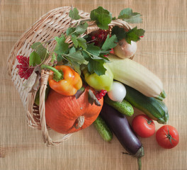 Fresh vegetables in a wicker basket