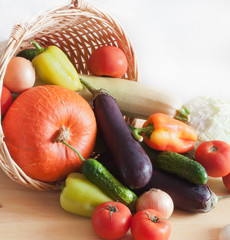Fresh vegetables in a wicker basket