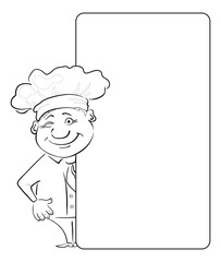 Cook looks out the poster, contour