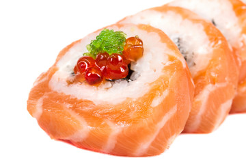 Japanese sushi traditional japanese food.Roll made of salmon, re