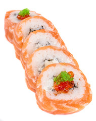 Japanese sushi traditional japanese food.Roll made of salmon, re