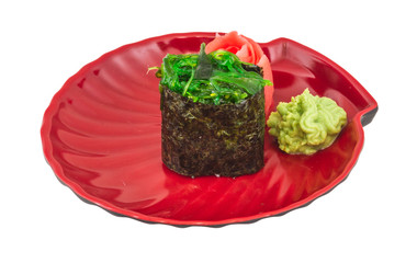 Japanese fresh maki sushi with green seaweed Chuka