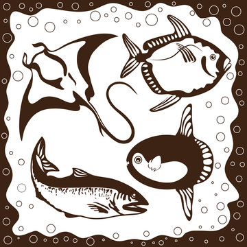 Ocean fish, vector set
