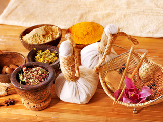 Spa still life  with herbal thai ball.