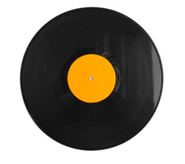 Black vinyl record isolated on white