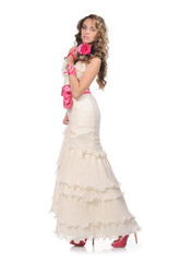 Fototapeta na wymiar Beauty young bride dressed in elegance white wedding dress