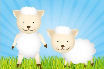 Poster Ferme moutons de dessin animé mignon