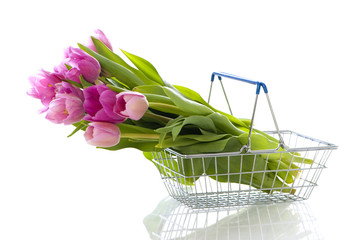 Shopping basket with flowers