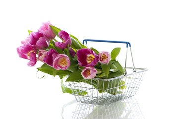 Shopping basket with flowers