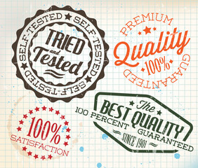 Vector retro vintage stamps on old squared paper