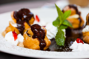 Profiteroles with ice cream