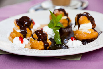 Profiteroles with ice cream