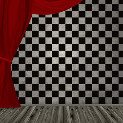 dark room with red curtain