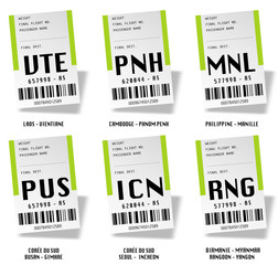 Airport tag bags - Laos, Philippine, Myanmar, Cambodge, Corée
