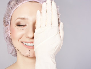 Lines on an attractive, Caucasian lady face