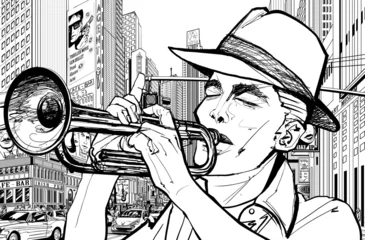 Tuinposter Muziekband trompettist in new york