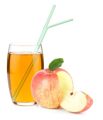 Apple juice in a glass and apple