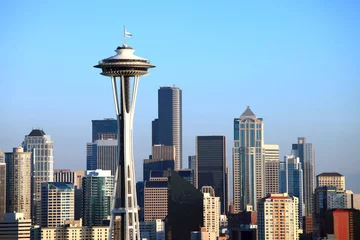 Foto auf Acrylglas Amerikanische Orte Seattle Skyline bei Sonnenuntergang, Washington State.