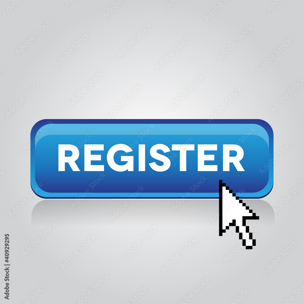 Poster blue register button with mouse cursor