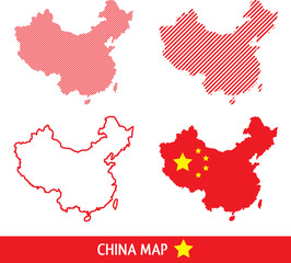 Naklejka premium Map of China filled with dashed lines and China flag