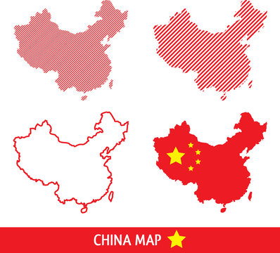 Map of China filled with dashed lines and China flag