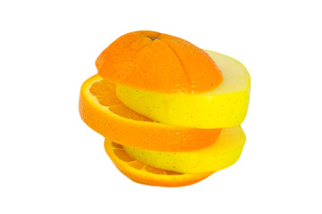 Obraz na płótnie Canvas Cutted apple and orange