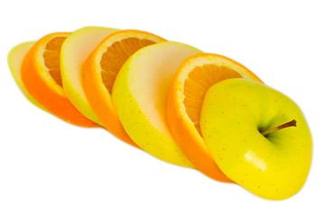 Naklejka na ściany i meble Cutted apple and orange
