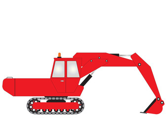 A Red Bucket Excavator isolated on white