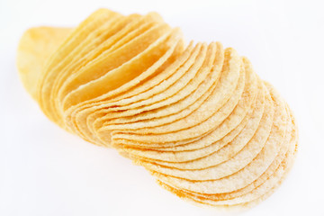 Potato chips on a white background