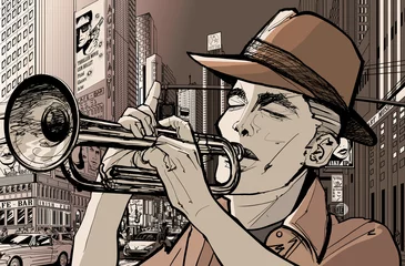 Fotobehang Muziekband trompettist in new york