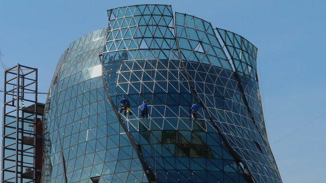 Modern glass building is under construction