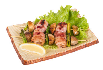 Bacon wrapped grilled Scallops with mushrooms and bacon