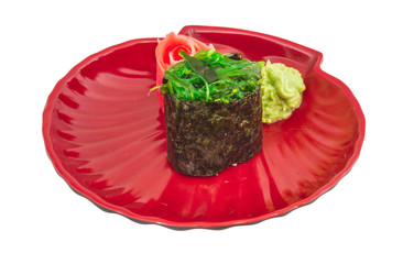 Japanese fresh maki sushi with green seaweed Chuka
