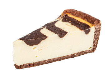 cheesecake with chocolate sauce.