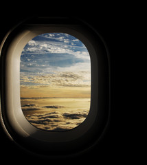 heavenly sky seen through the windows of an airplane