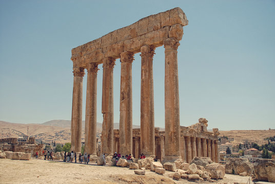 Jupiter's temple ancient Roman columns, Baalbek, Lebanon